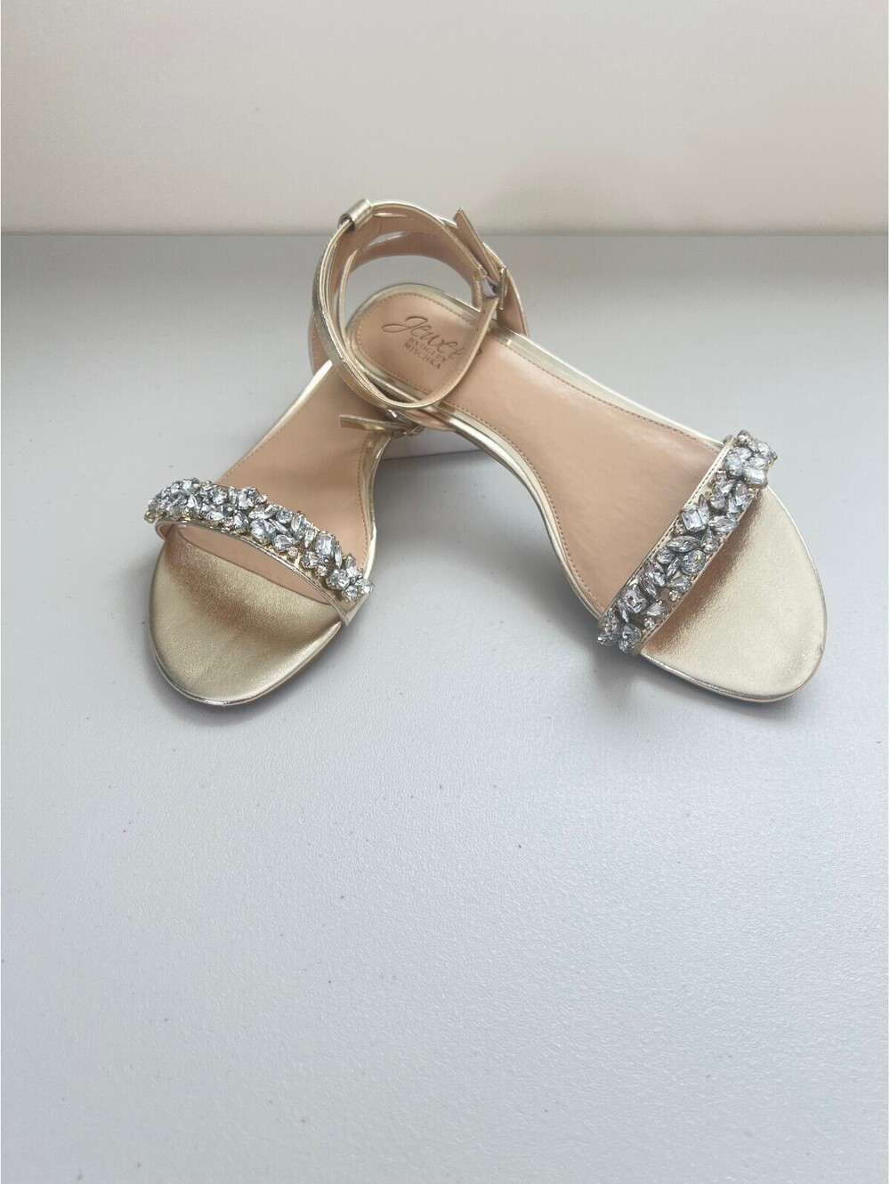 Jewel Badgley Mischka Giona Embellished Evening Sandals Gold Metallic Size, 8.5